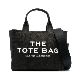 The Small Tote Black Handbag with Logo Lettering on the Front in Cotton Woman