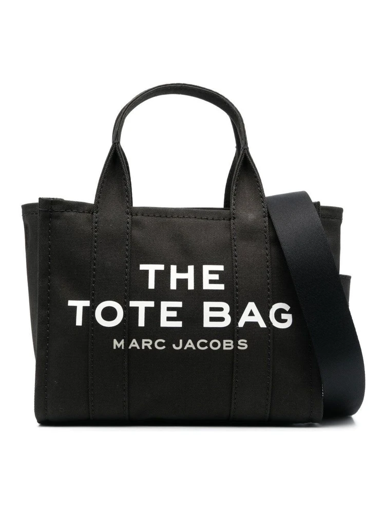 The Small Tote Black Handbag with Logo Lettering on the Front in Cotton Woman