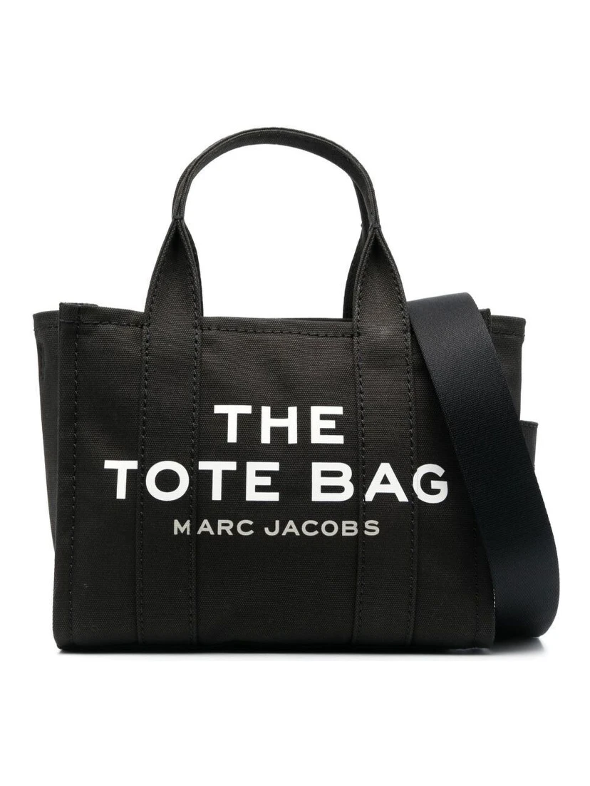 The Small Tote Black Handbag with Logo Lettering on the Front in Cotton Woman