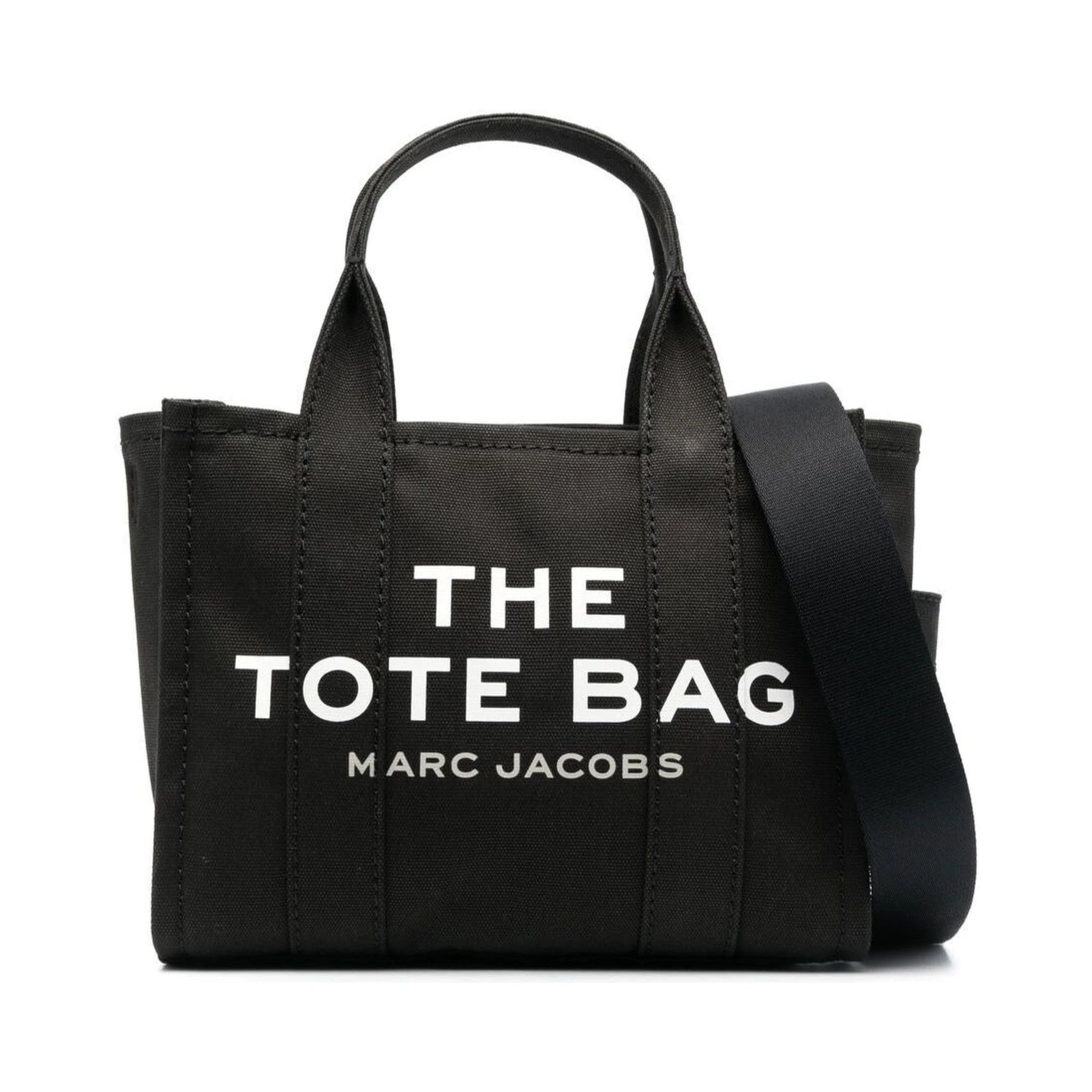 The Small Tote Black Handbag with Logo Lettering on the Front in Cotton Woman
