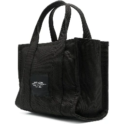 The Small Tote Black Handbag with Logo Lettering on the Front in Cotton Woman