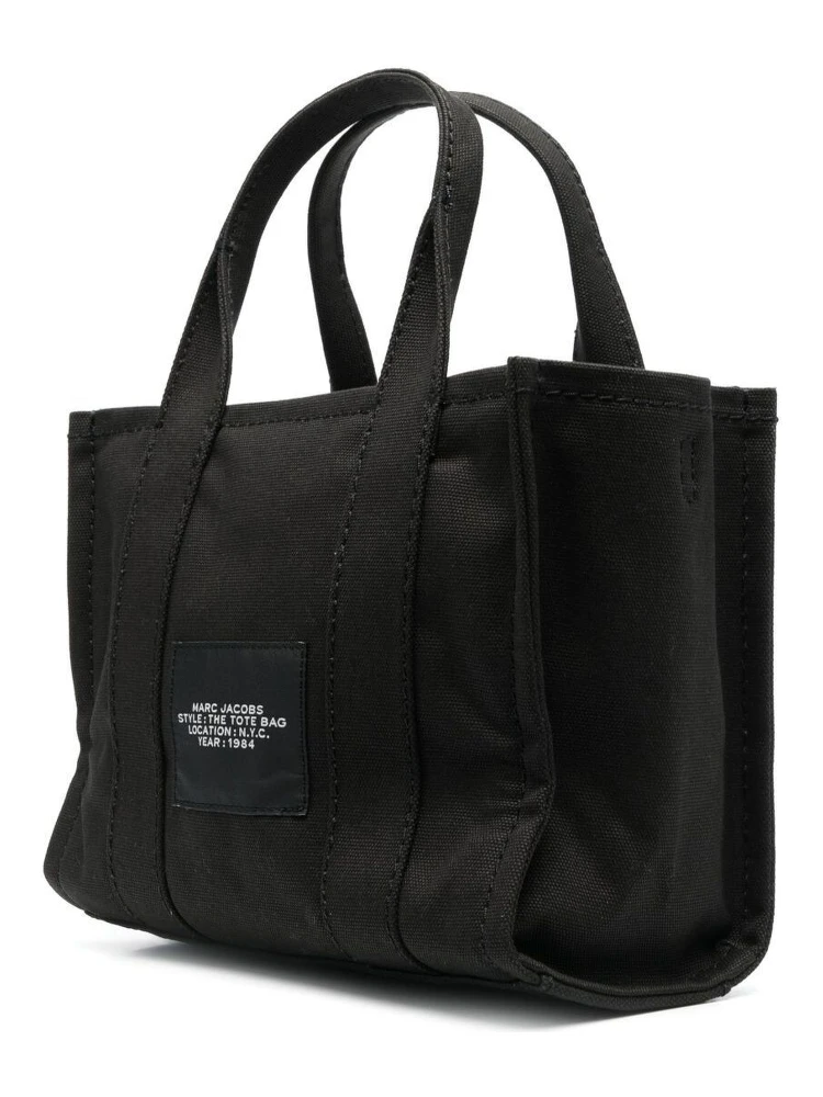 The Small Tote Black Handbag with Logo Lettering on the Front in Cotton Woman alternative