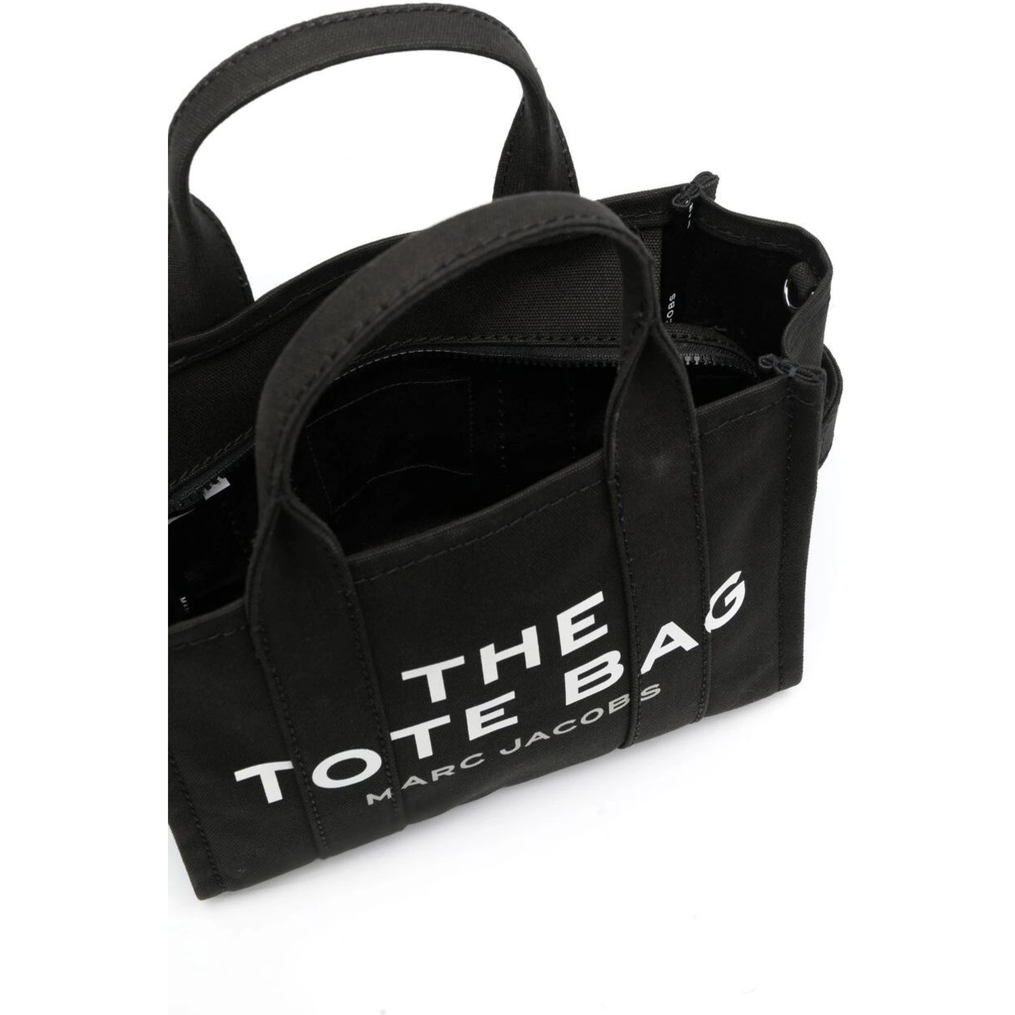 The Small Tote Black Handbag with Logo Lettering on the Front in Cotton Woman