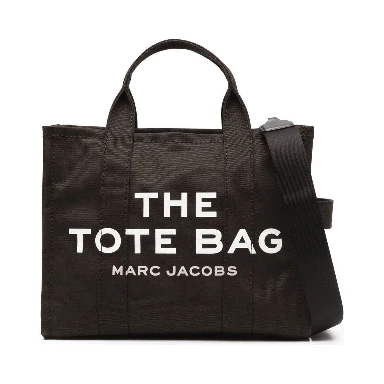 The Medium Tote Black Tote Bag with Contrasting Logo Lettering on the Front in Cotton Woman