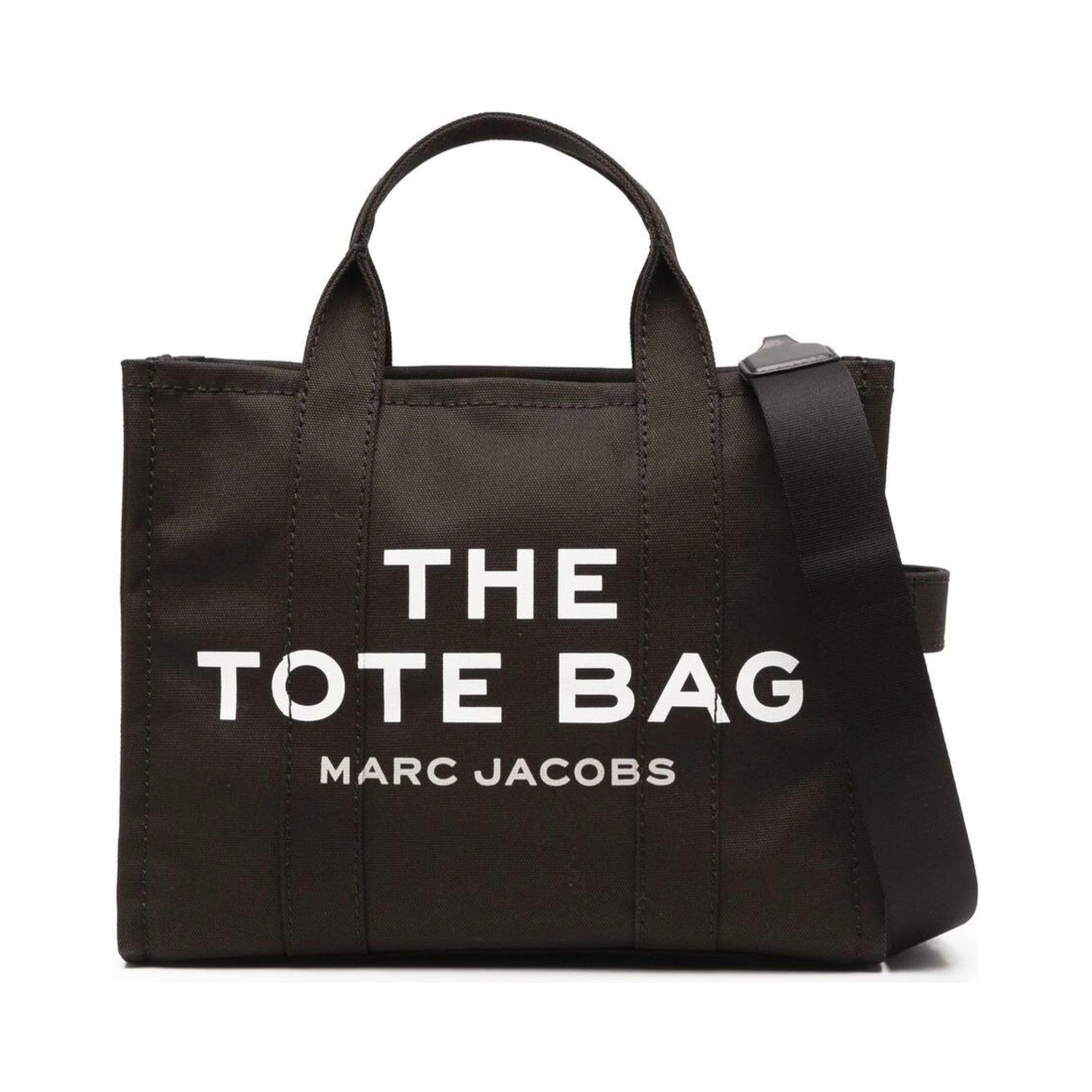 The Medium Tote Black Tote Bag with Contrasting Logo Lettering on the Front in Cotton Woman