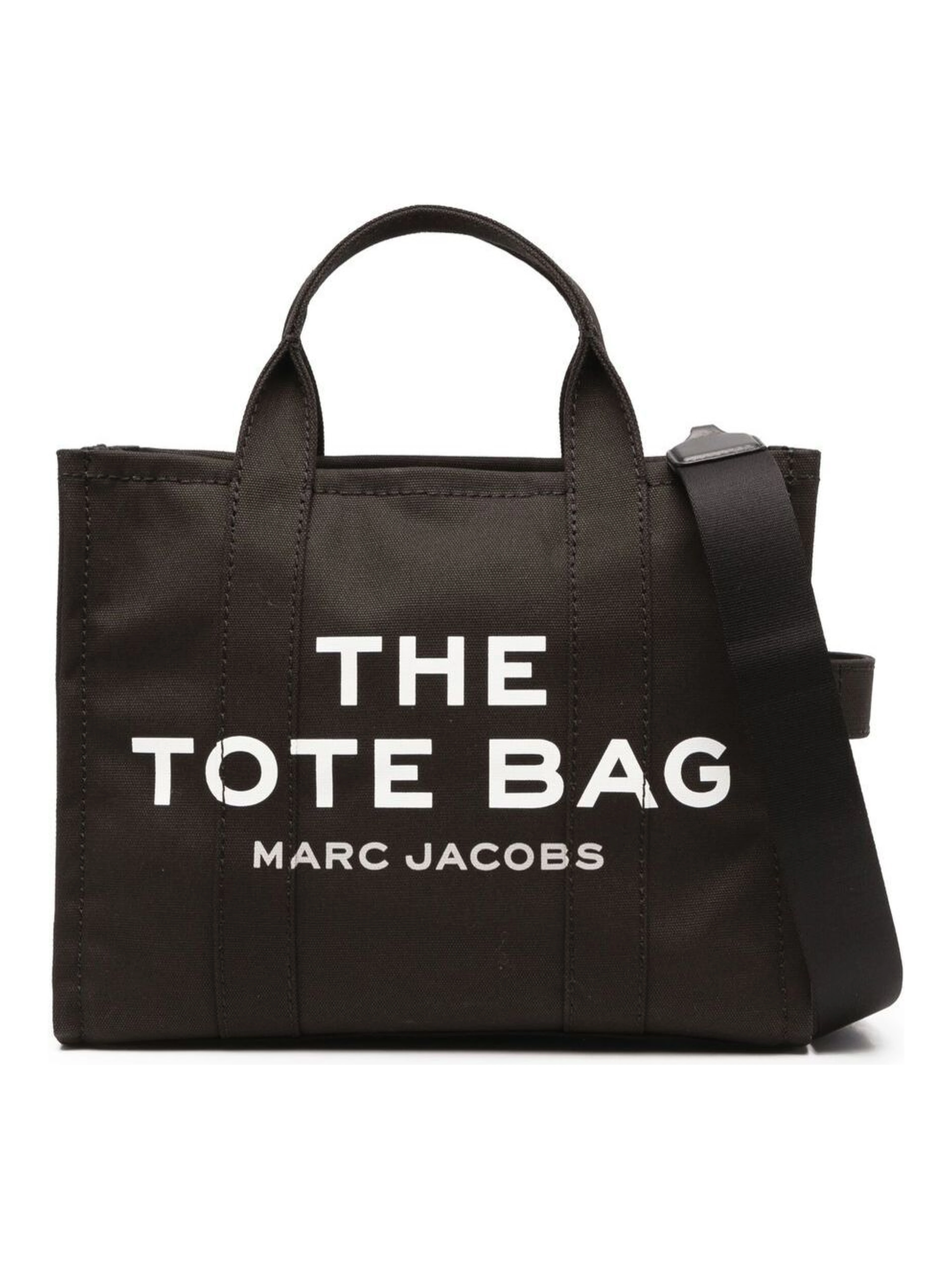 The Medium Tote Black Tote Bag with Contrasting Logo Lettering on the Front in Cotton Woman