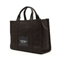 The Medium Tote Black Tote Bag with Contrasting Logo Lettering on the Front in Cotton Woman