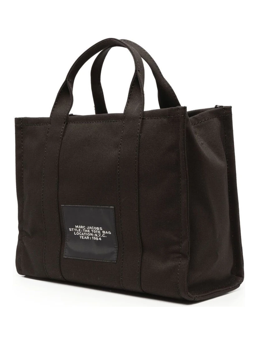 The Medium Tote Black Tote Bag with Contrasting Logo Lettering on the Front in Cotton Woman