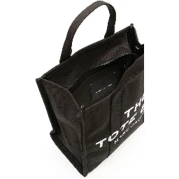 The Medium Tote Black Tote Bag with Contrasting Logo Lettering on the Front in Cotton Woman