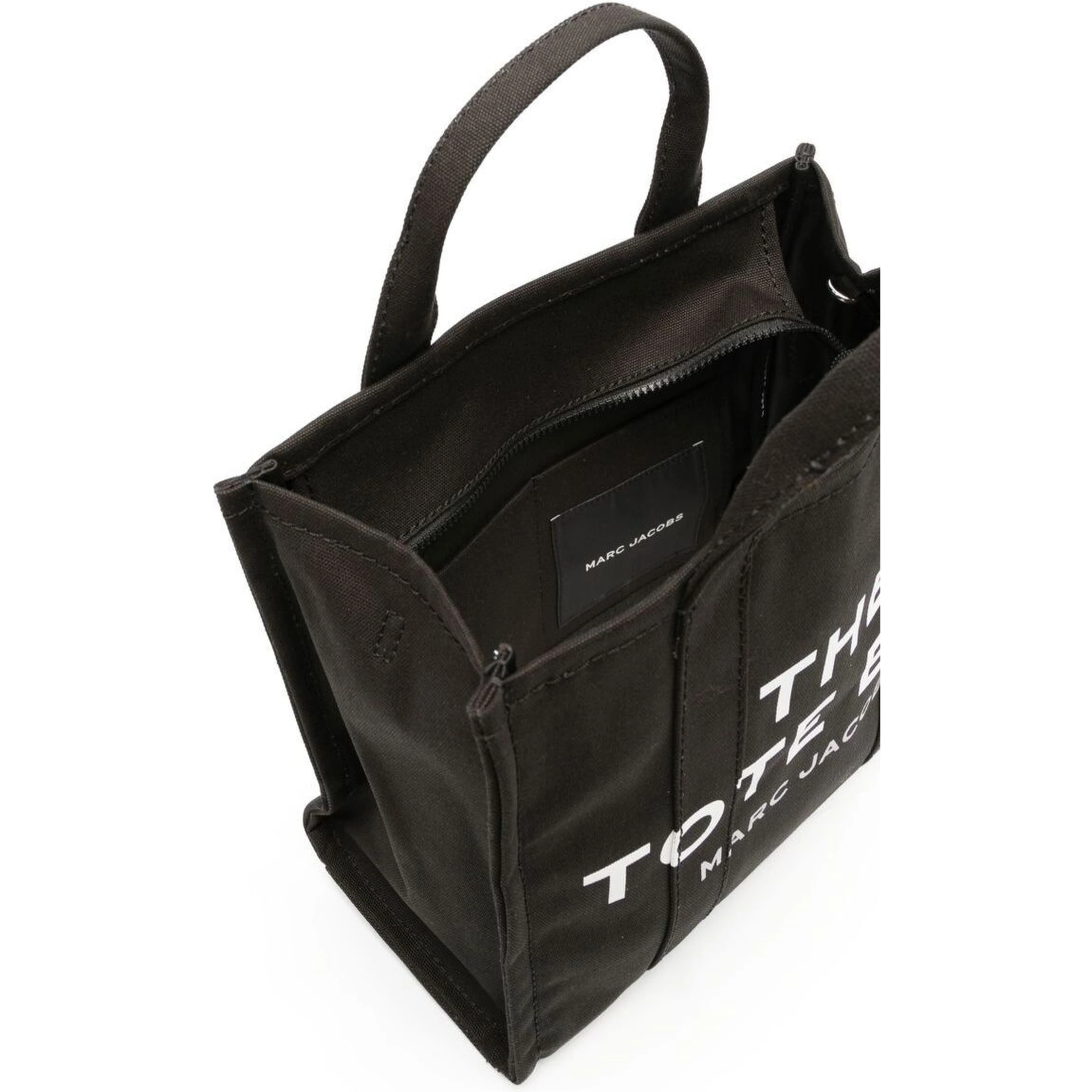 The Medium Tote Black Tote Bag with Contrasting Logo Lettering on the Front in Cotton Woman