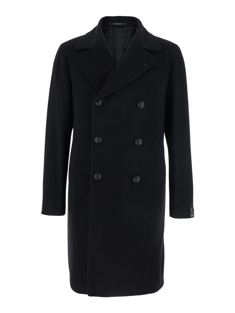 Arden Black Double-Breasted Coat with Notched Revers in Wool and Cashmere Man