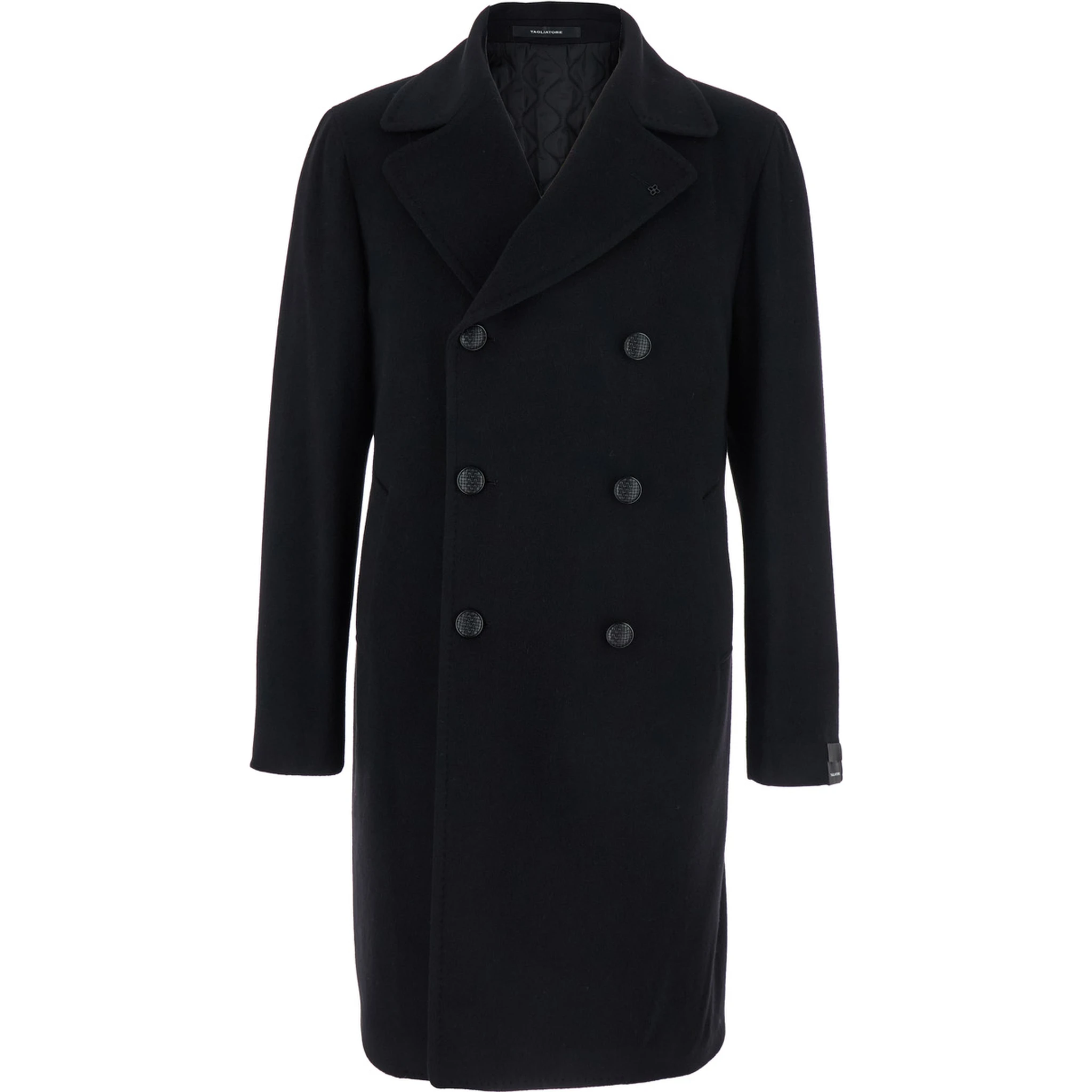 Arden Black Double-Breasted Coat with Notched Revers in Wool and Cashmere Man