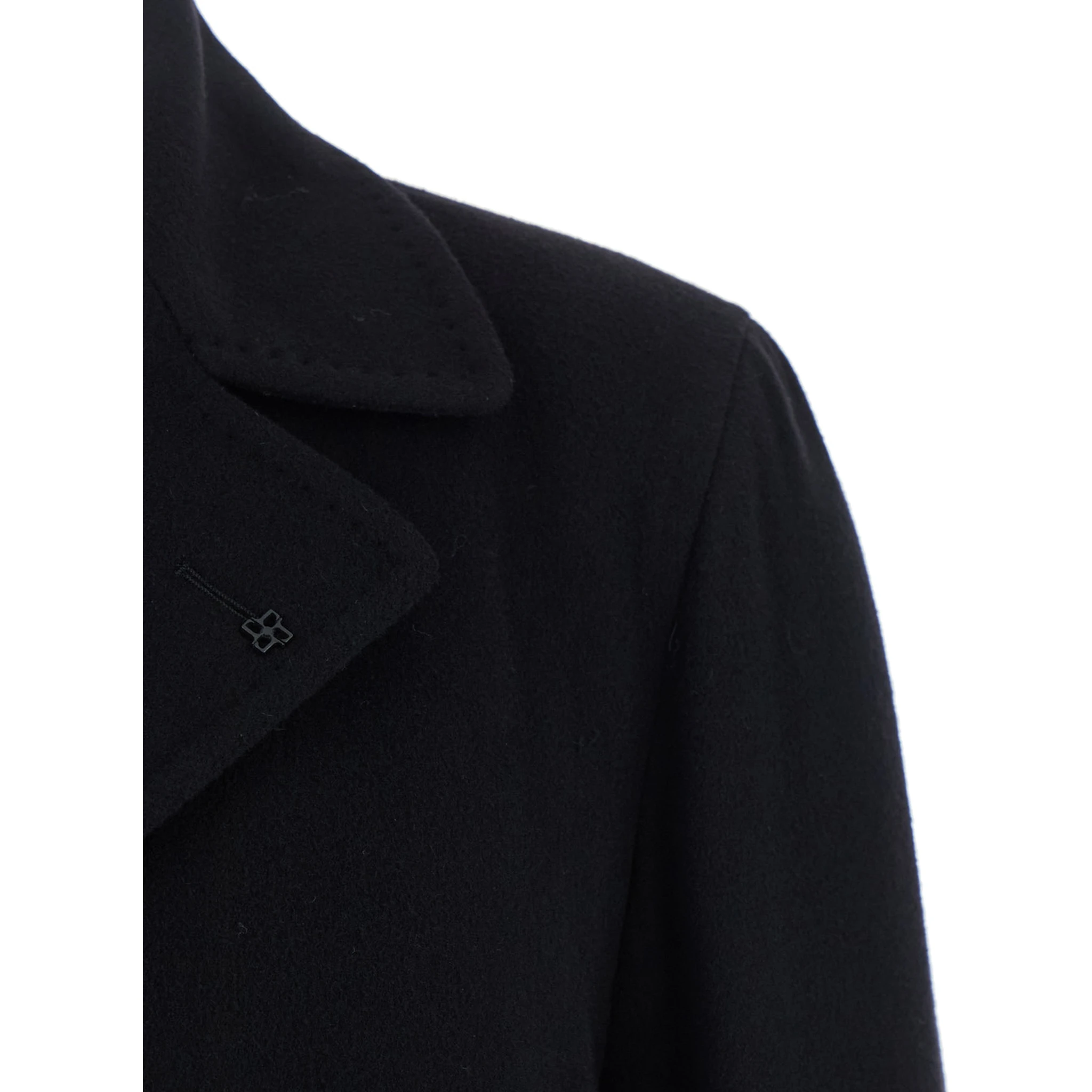 Arden Black Double-Breasted Coat with Notched Revers in Wool and Cashmere Man