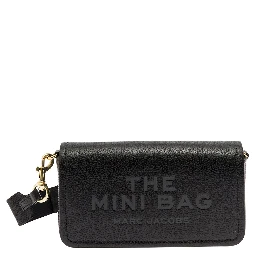 Mini Black Crossbody Bag with Engraved Logo in Hammered Leather Woman