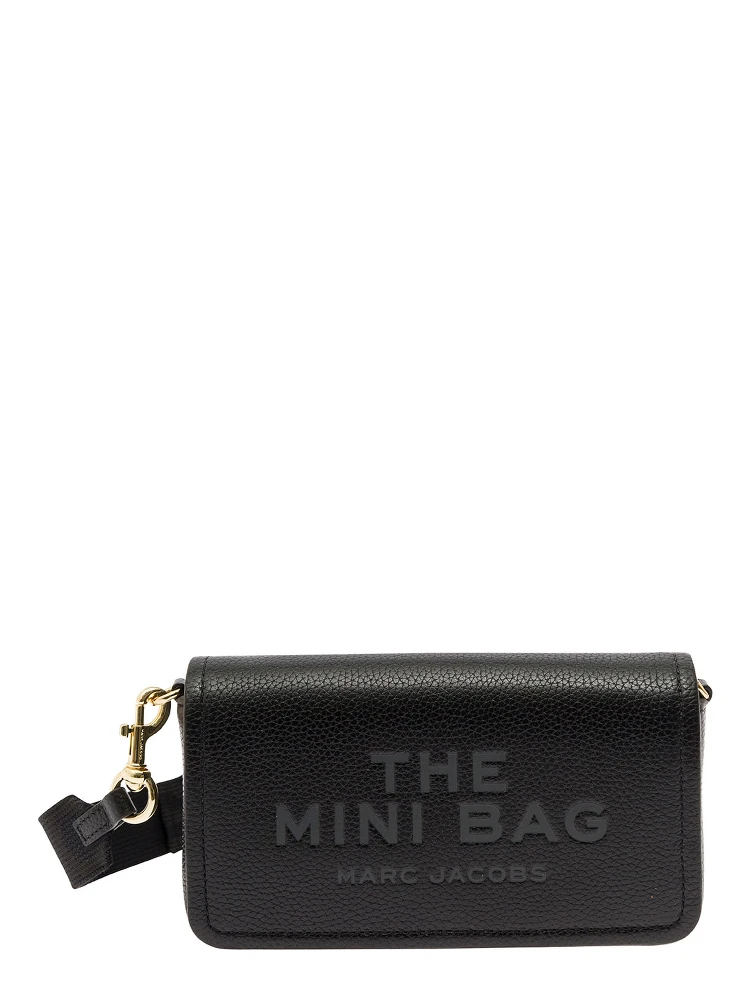 Mini Black Crossbody Bag with Engraved Logo in Hammered Leather Woman