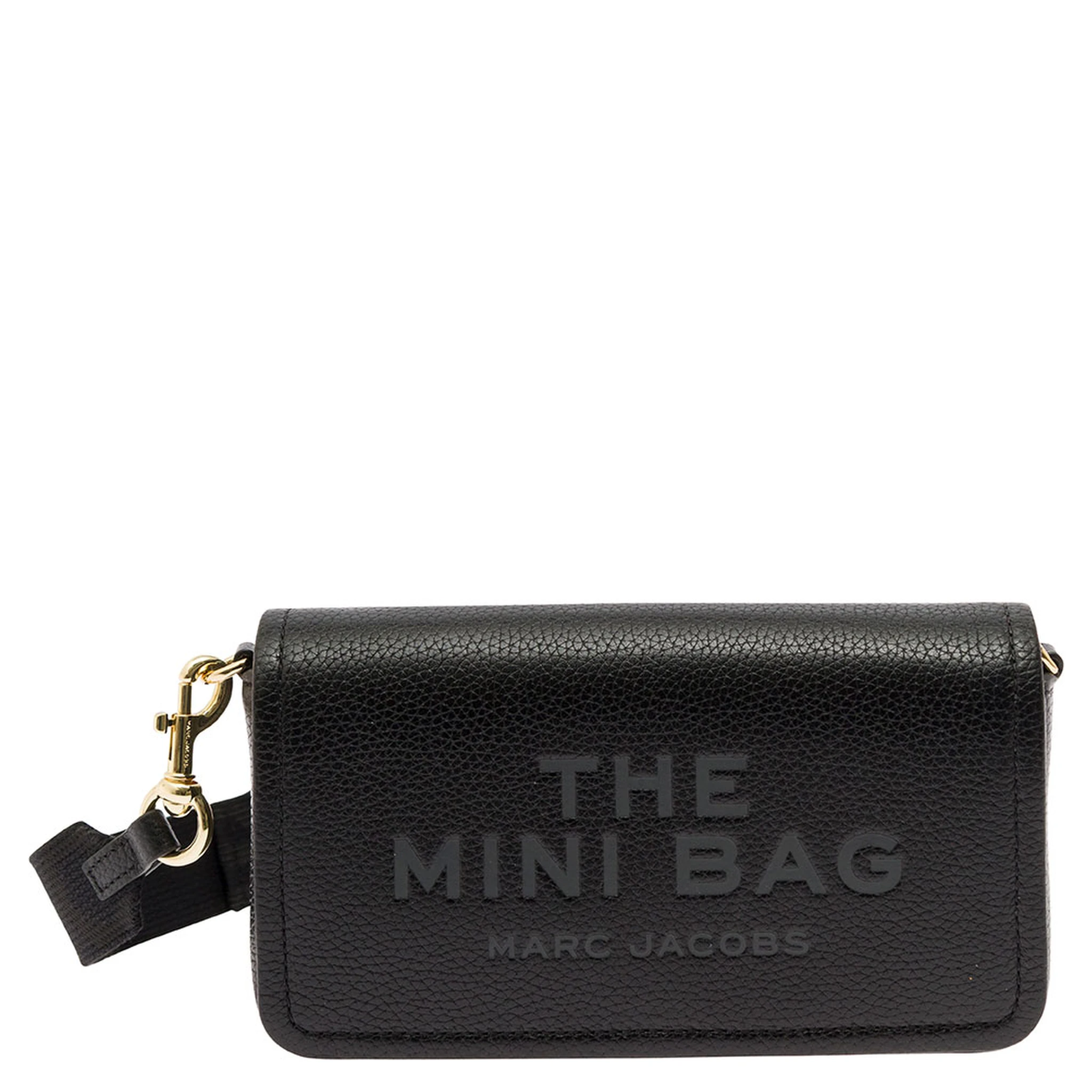 Mini Black Crossbody Bag with Engraved Logo in Hammered Leather Woman