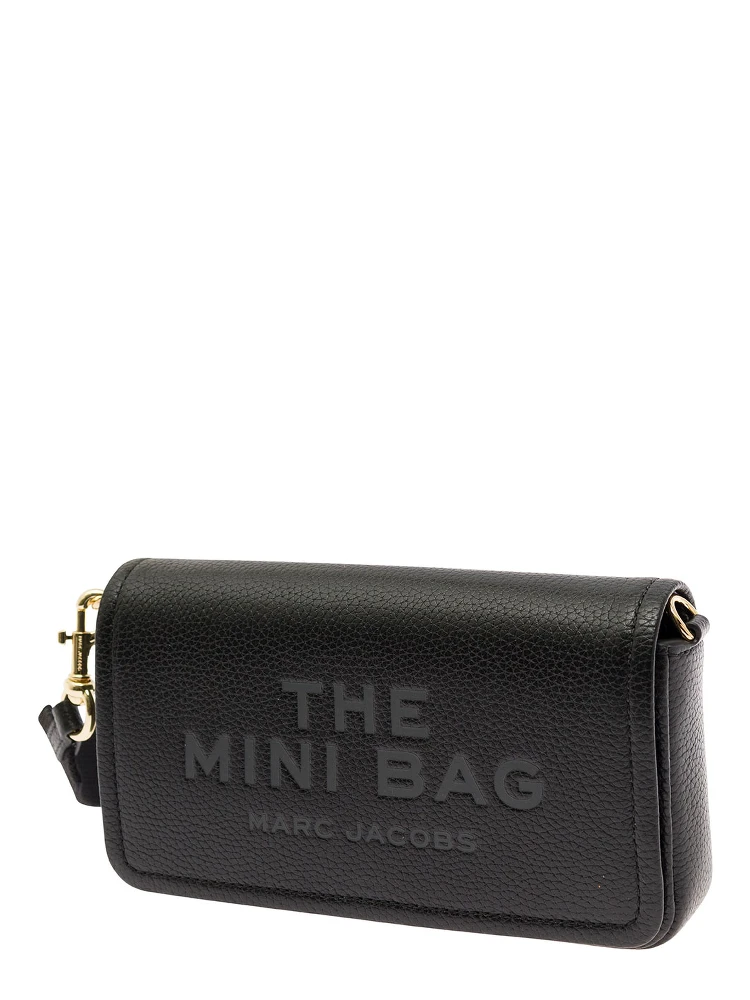 Mini Black Crossbody Bag with Engraved Logo in Hammered Leather Woman alternative