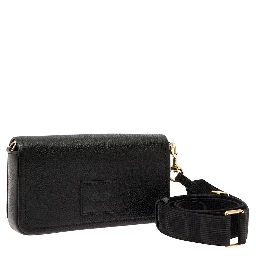 Mini Black Crossbody Bag with Engraved Logo in Hammered Leather Woman
