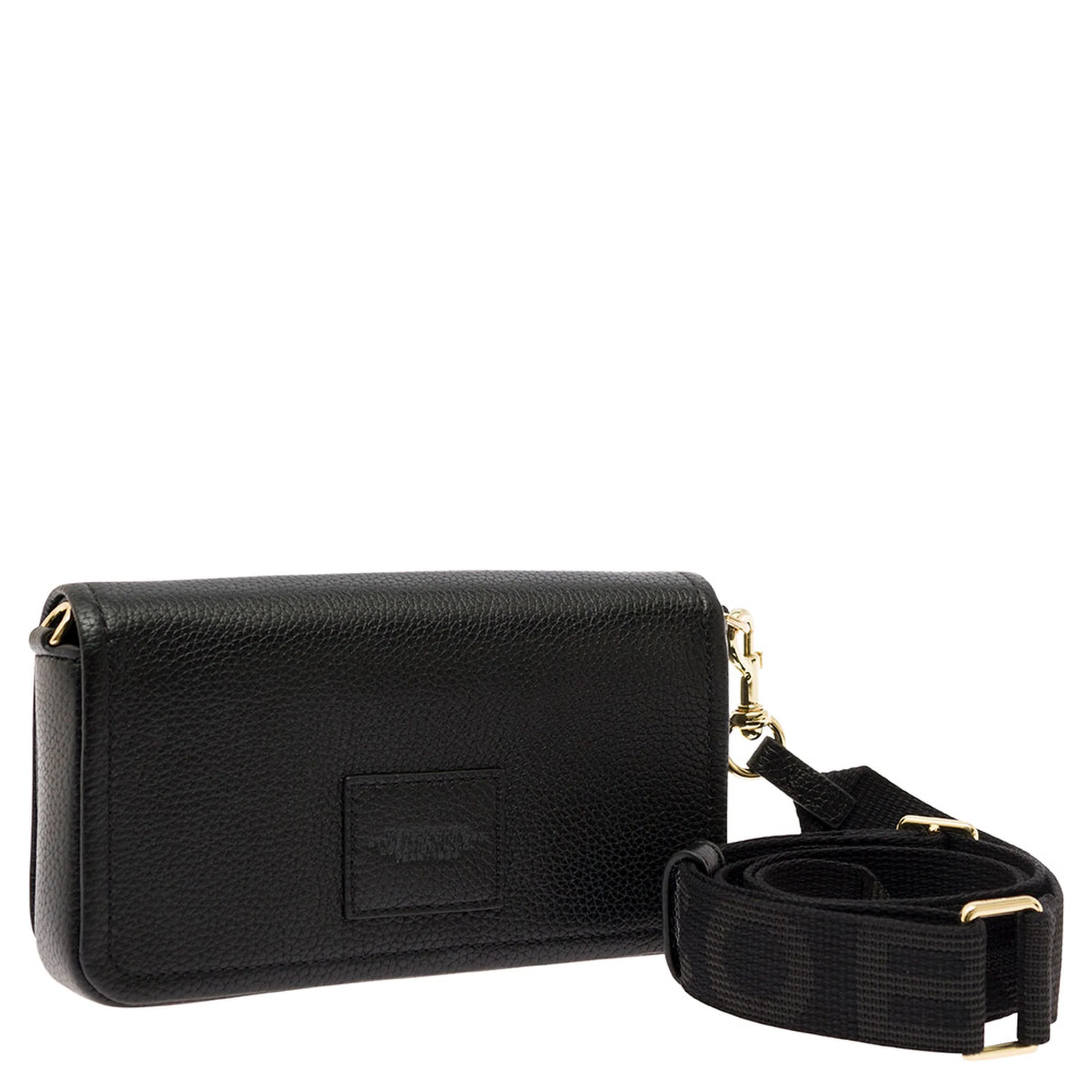 Mini Black Crossbody Bag with Engraved Logo in Hammered Leather Woman