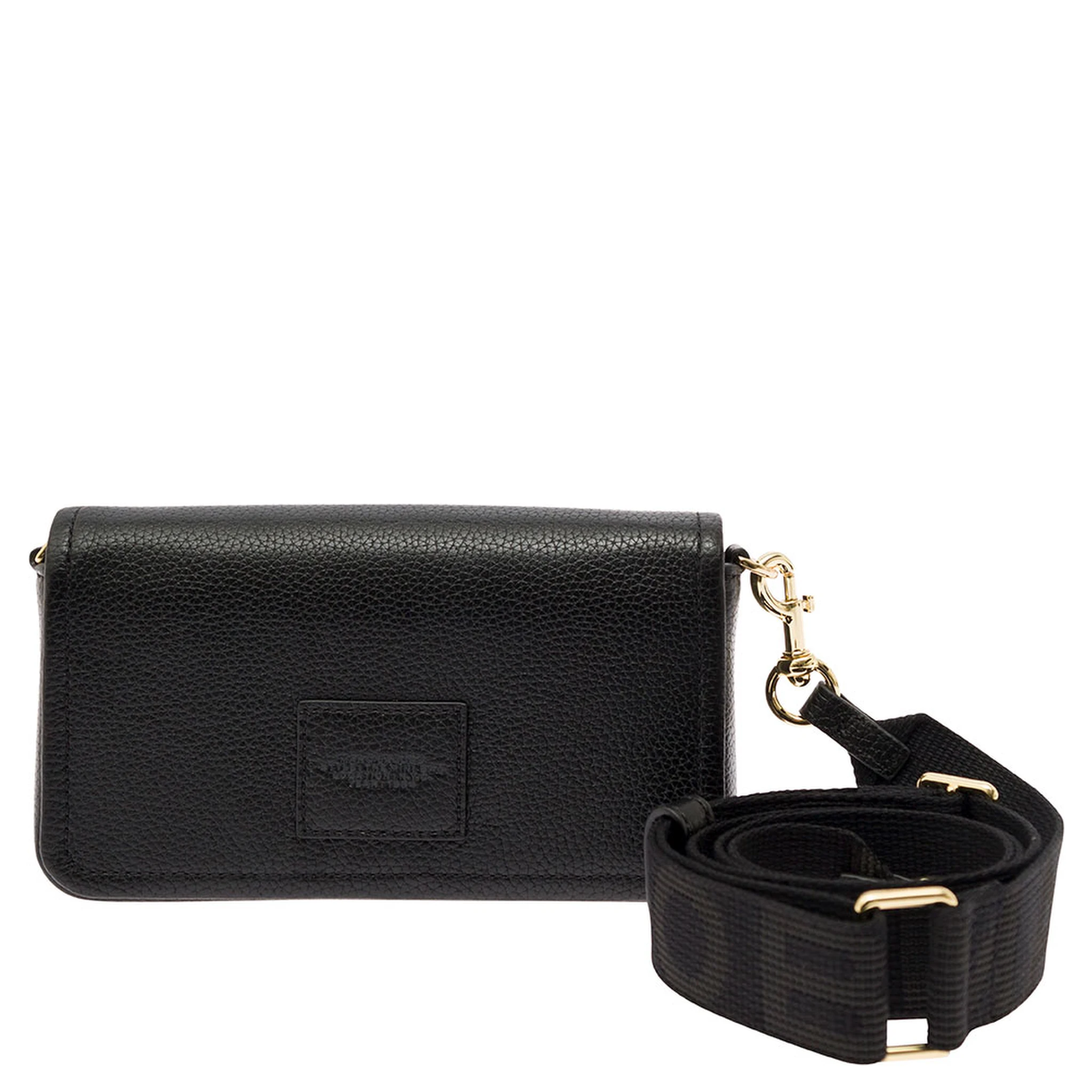 Mini Black Crossbody Bag with Engraved Logo in Hammered Leather Woman