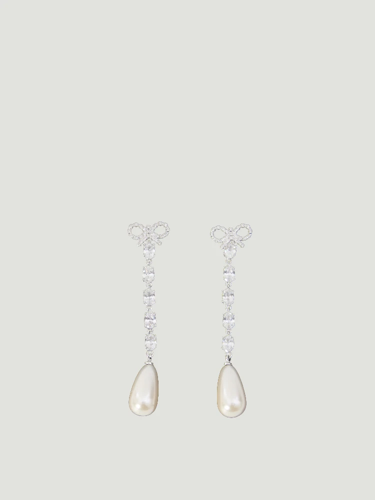 Bow pearl droplet earrings