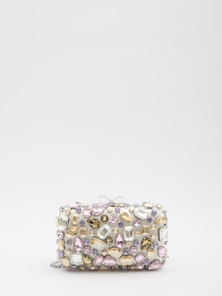 Multi crystal embellished clutch bag