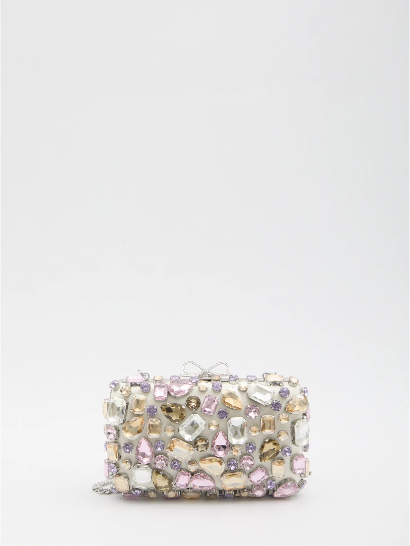 Multi crystal embellished clutch bag
