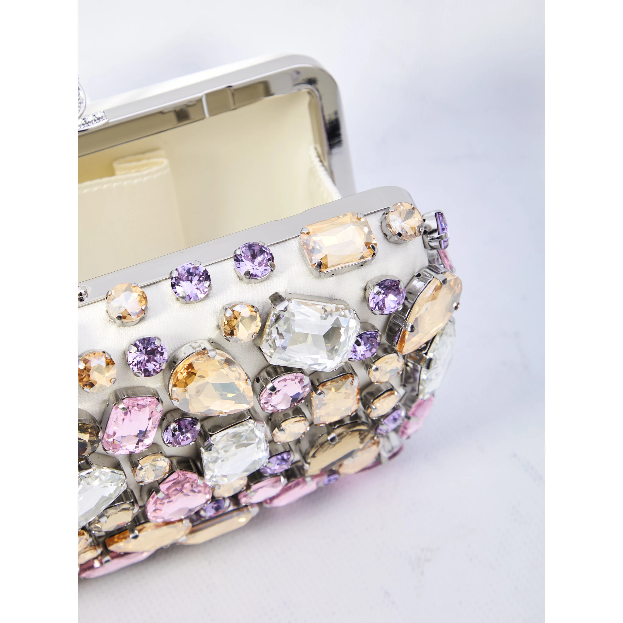 Multi crystal embellished clutch bag