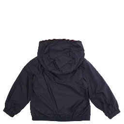 Anton Blue Jacket with Hood and Logo Patch on Sleeve in Tech Fabric Baby