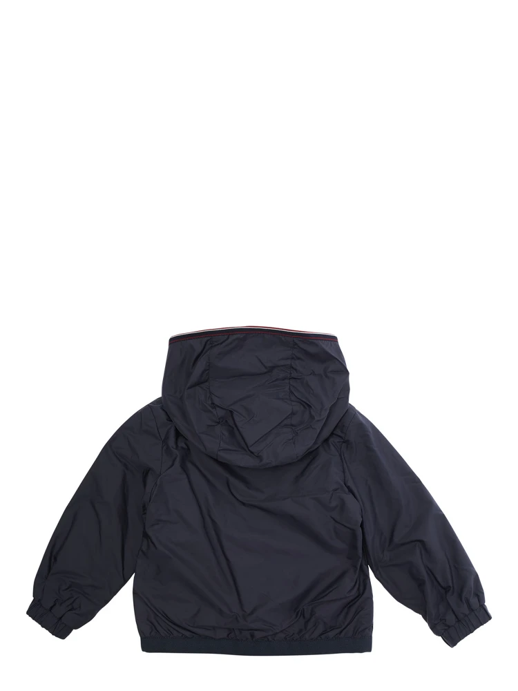 Anton Blue Jacket with Hood and Logo Patch on Sleeve in Tech Fabric Baby