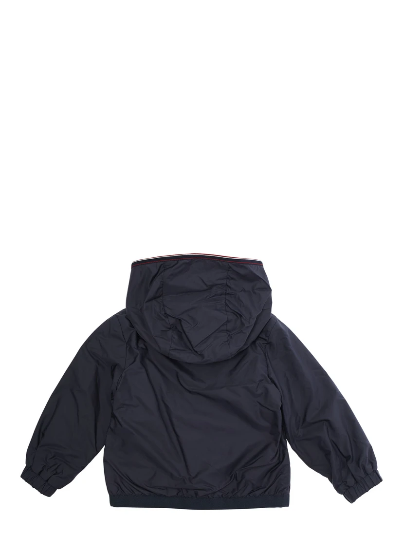 Anton Blue Jacket with Hood and Logo Patch on Sleeve in Tech Fabric Baby