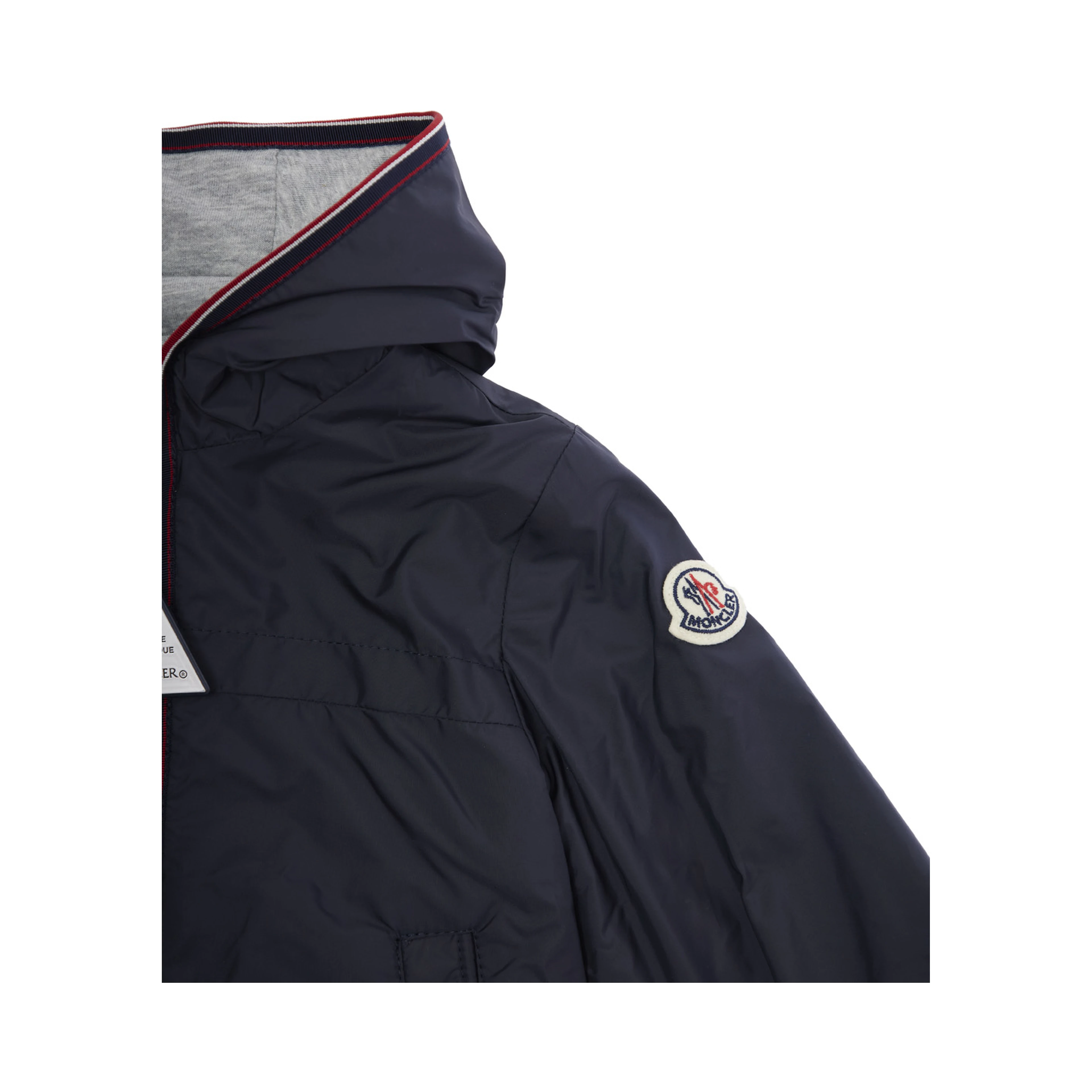 Anton Blue Jacket with Hood and Logo Patch on Sleeve in Tech Fabric Baby