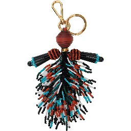 Multicolor Keyring with Beaded Tassel in Glass and Fabric Woman
