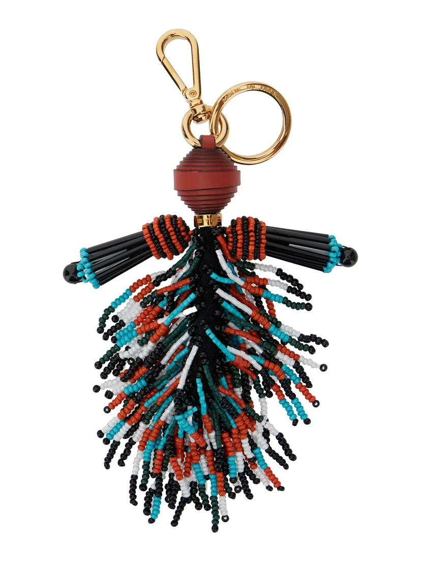Multicolor Keyring with Beaded Tassel in Glass and Fabric Woman