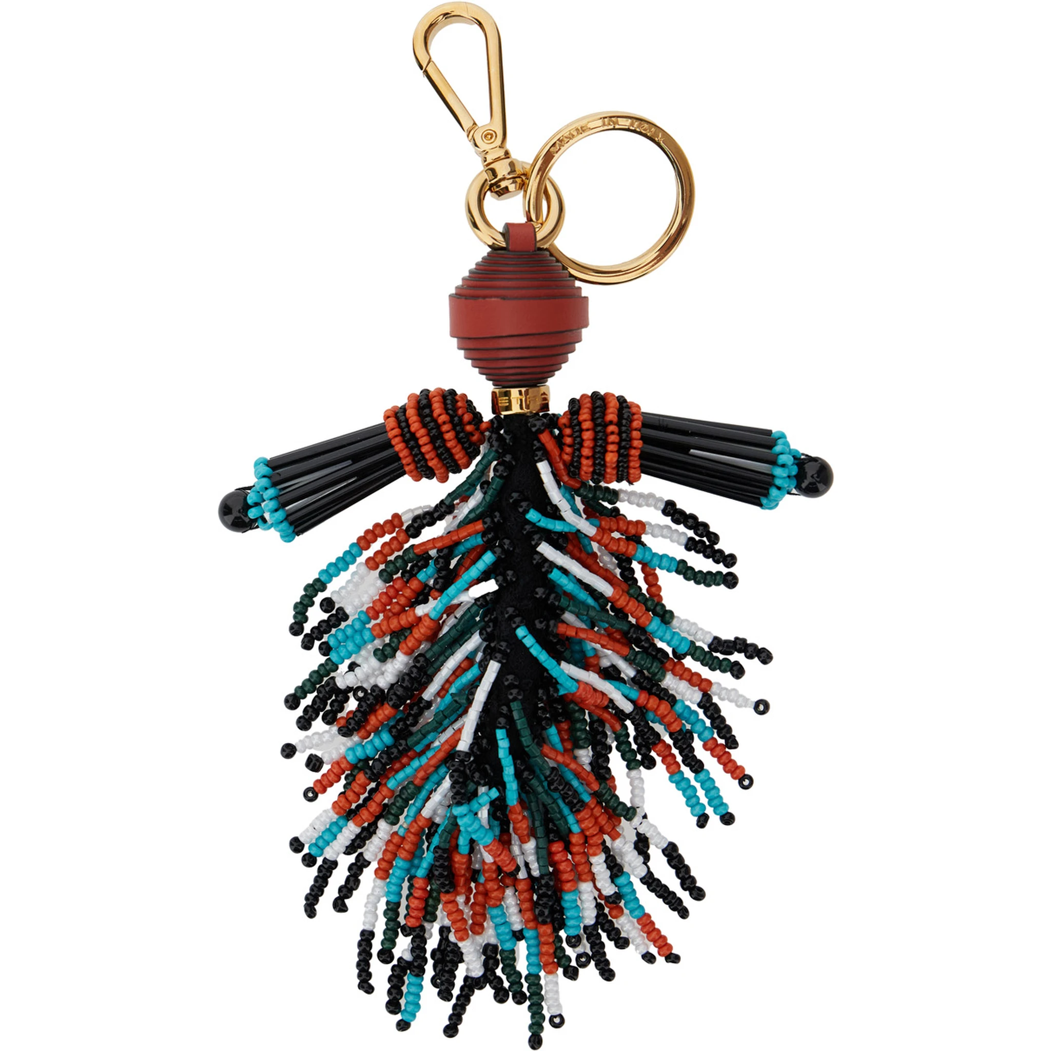 Multicolor Keyring with Beaded Tassel in Glass and Fabric Woman