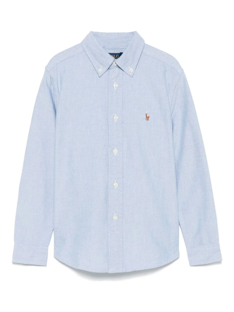 Blue Cotton Shirt with Embroidered Pony Logo on the Front Boy