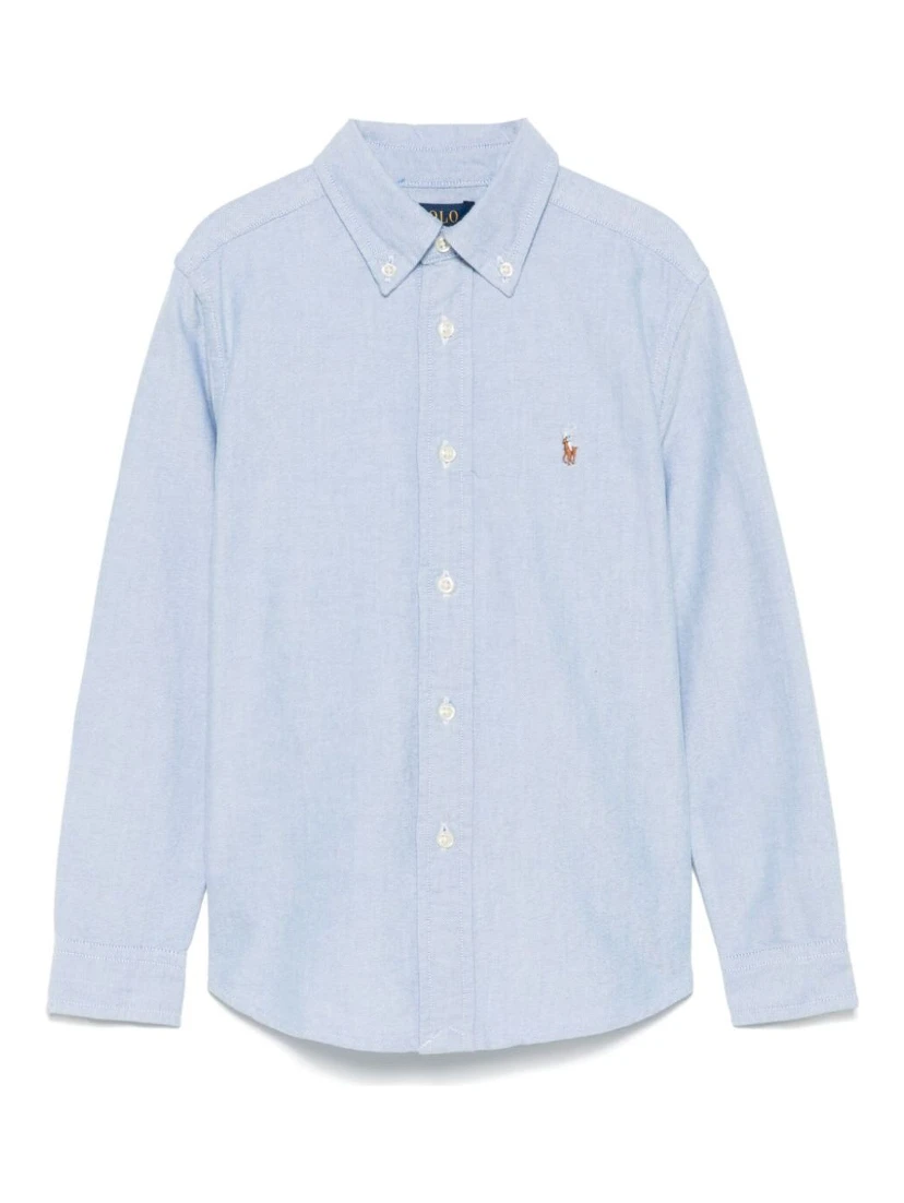 Blue Cotton Shirt with Embroidered Pony Logo on the Front Boy