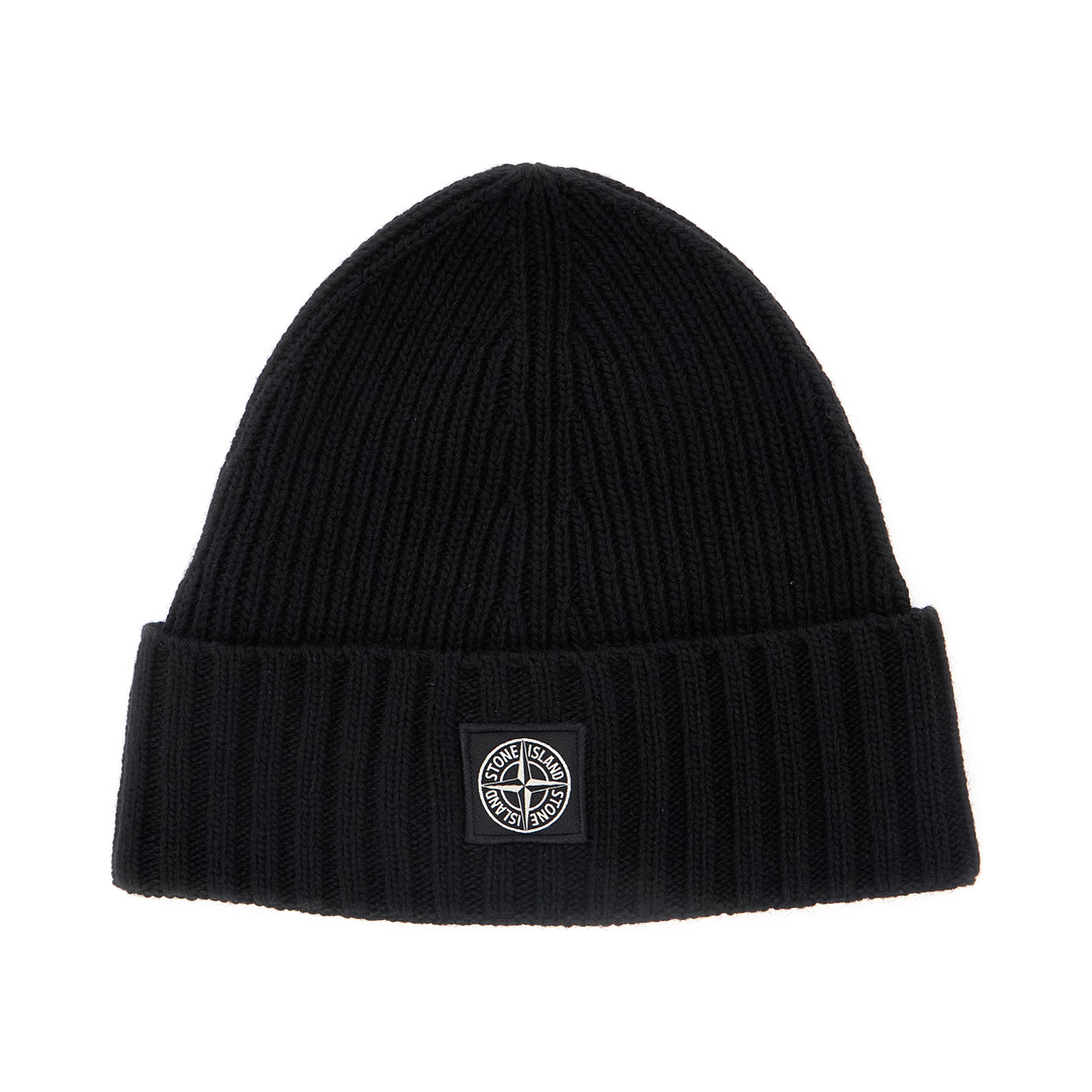 Black Beanie with Logo Patch on the Front in Wool Blend Boy