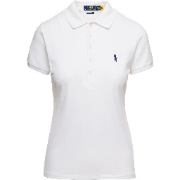 Julie Slim Fit White Polo Shirt with Classic Collar and Pony Embroidery on the Front in Cotton Stretch Woman