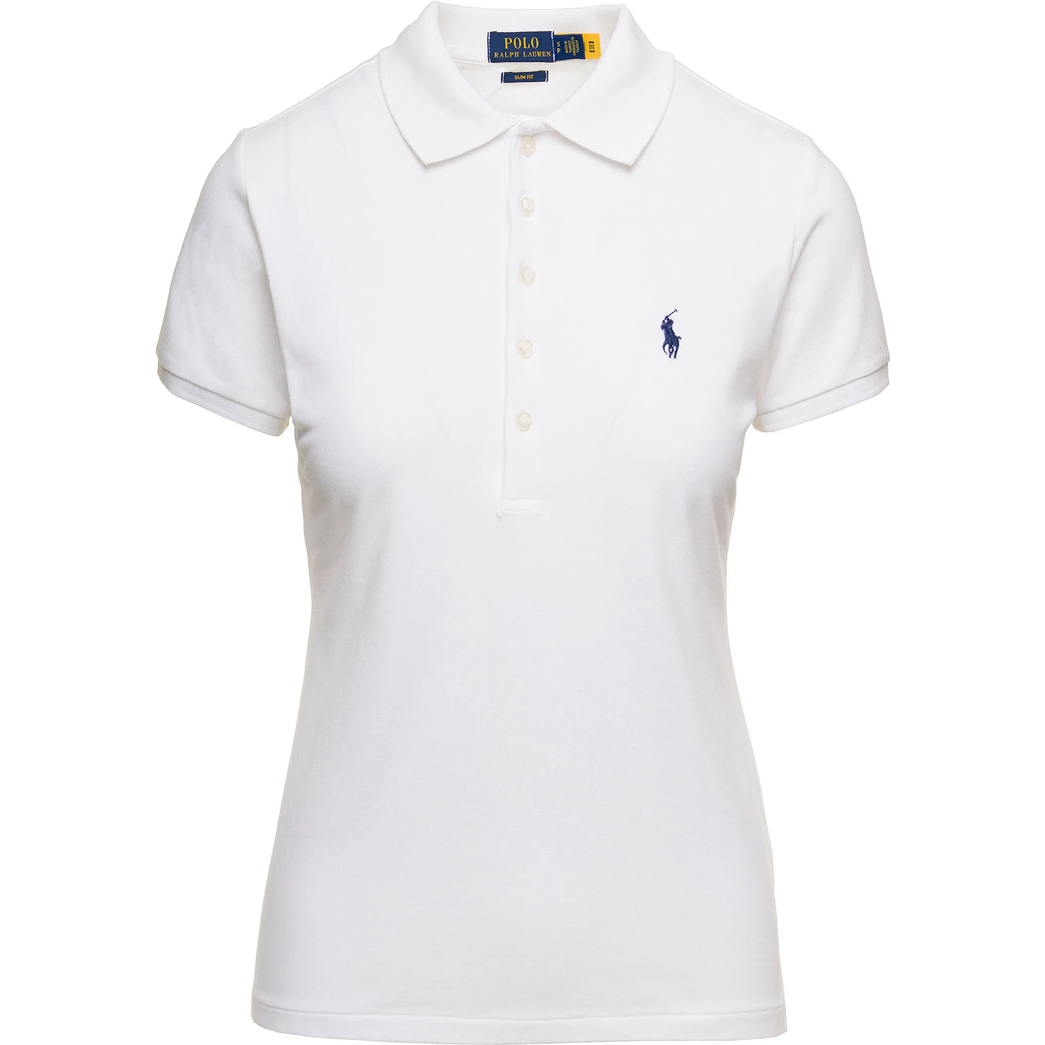 Julie Slim Fit White Polo Shirt with Classic Collar and Pony Embroidery on the Front in Cotton Stretch Woman