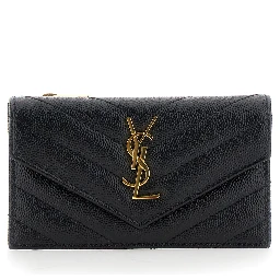 Cassandre Black Zip Card Case with Flap in Embossed Leather Woman