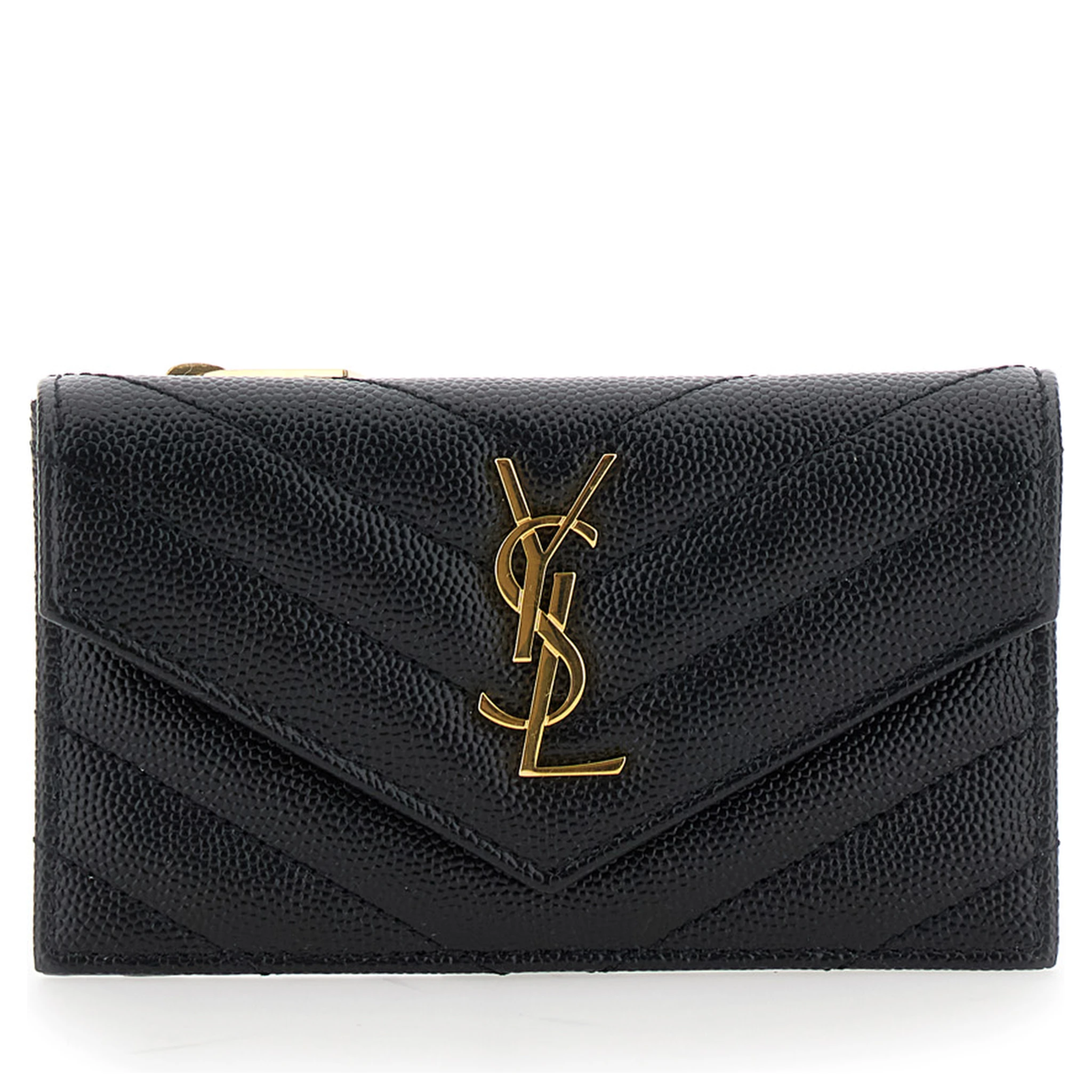 Cassandre Black Zip Card Case with Flap in Embossed Leather Woman