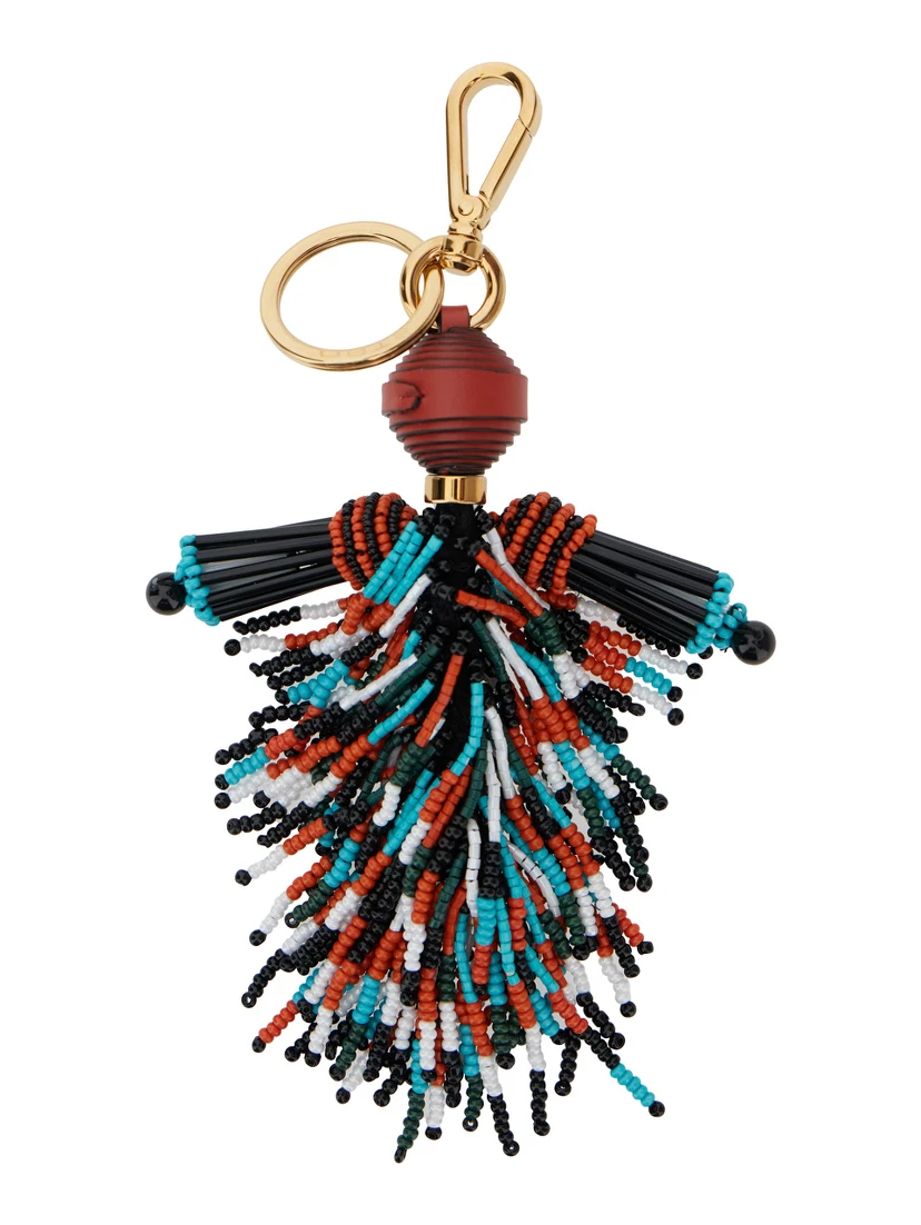 Multicolor Keyring with Beaded Tassel in Glass and Fabric Woman