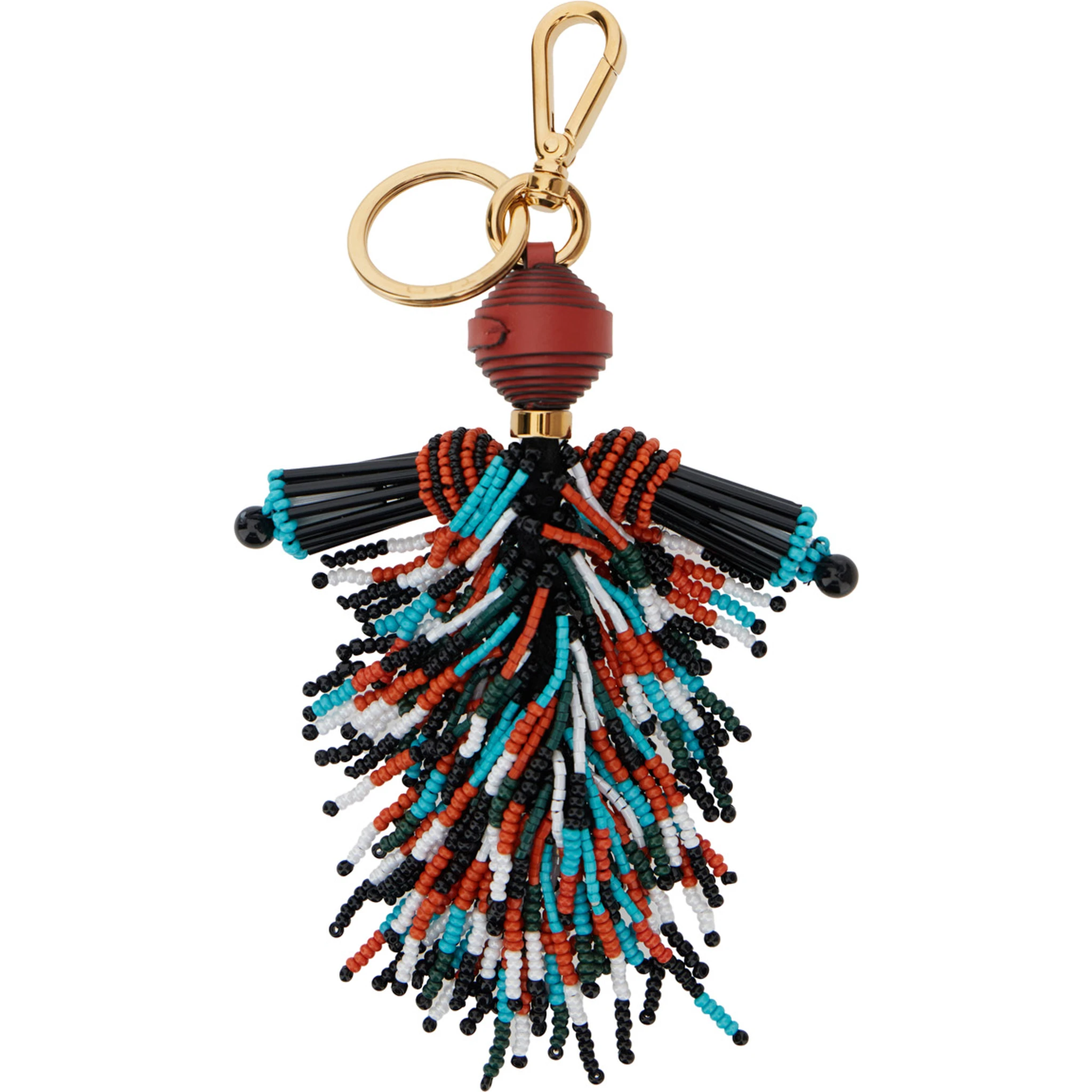 Multicolor Keyring with Beaded Tassel in Glass and Fabric Woman