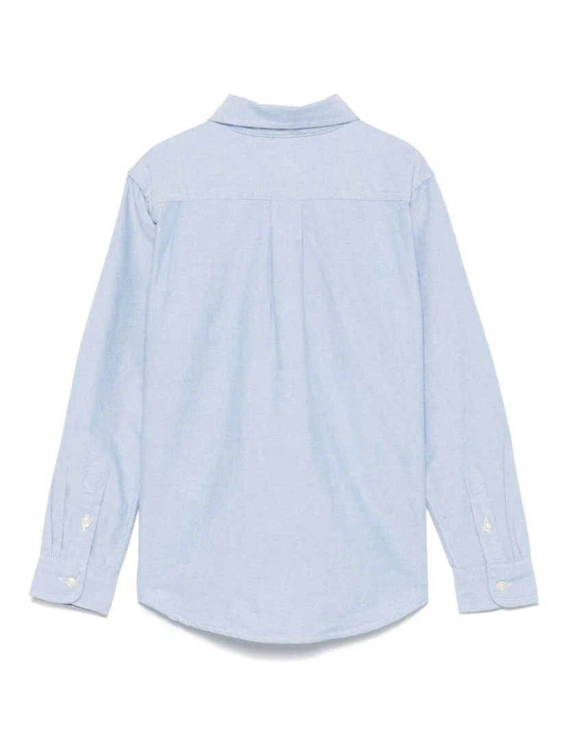 Blue Cotton Shirt with Embroidered Pony Logo on the Front Boy