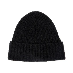Black Beanie with Logo Patch on the Front in Wool Blend Boy
