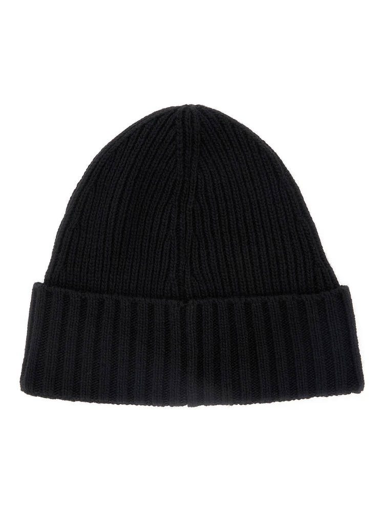 Black Beanie with Logo Patch on the Front in Wool Blend Boy alternative