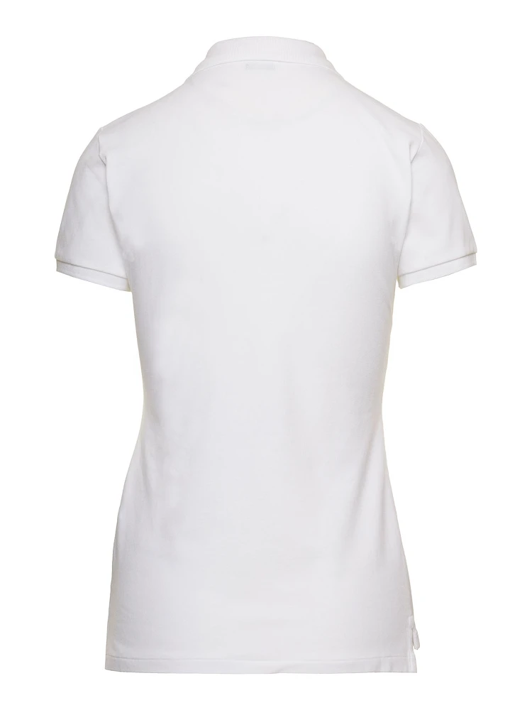 Julie Slim Fit White Polo Shirt with Classic Collar and Pony Embroidery on the Front in Cotton Stretch Woman alternative
