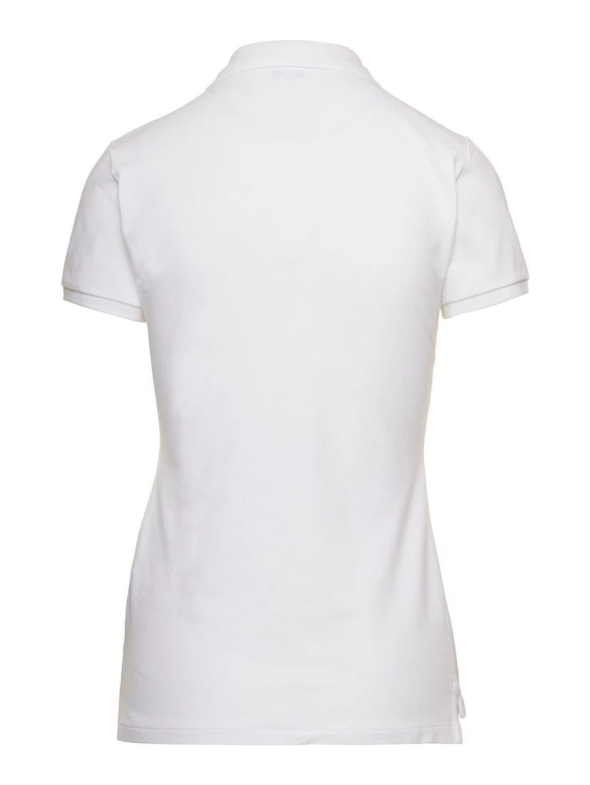 Julie Slim Fit White Polo Shirt with Classic Collar and Pony Embroidery on the Front in Cotton Stretch Woman