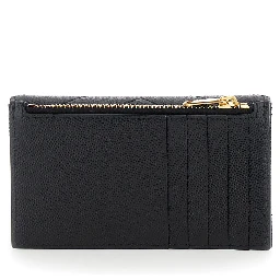 Cassandre Black Zip Card Case with Flap in Embossed Leather Woman